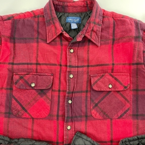 Vintage Towncraft RED PLAID Flannel Shacket Quilted Liner XL 90s Gorpcore - Picture 6 of 10